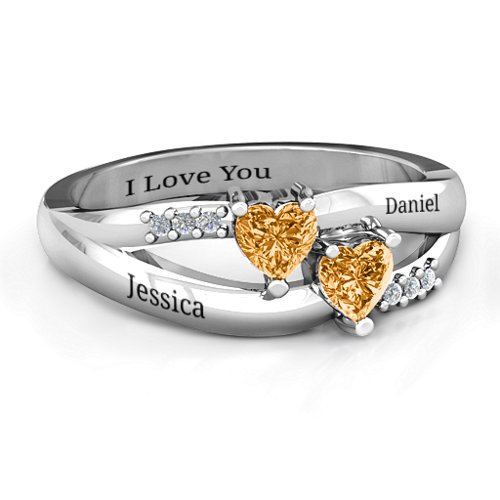 Dual Heart Gemstone Ring with Diamond Accents