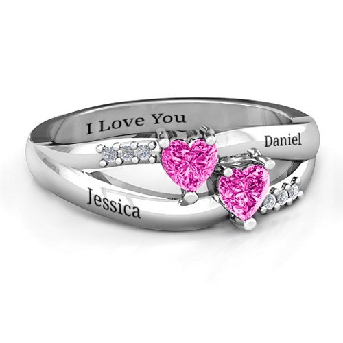 Dual Heart Gemstone Ring with Diamond Accents
