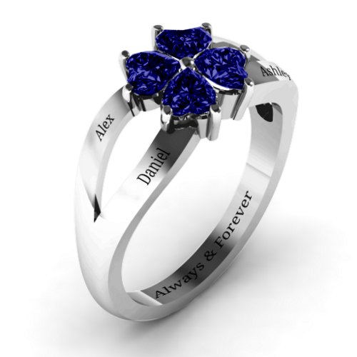 Engravable Clover Heart Cut Gemstone Ring with Split Shank