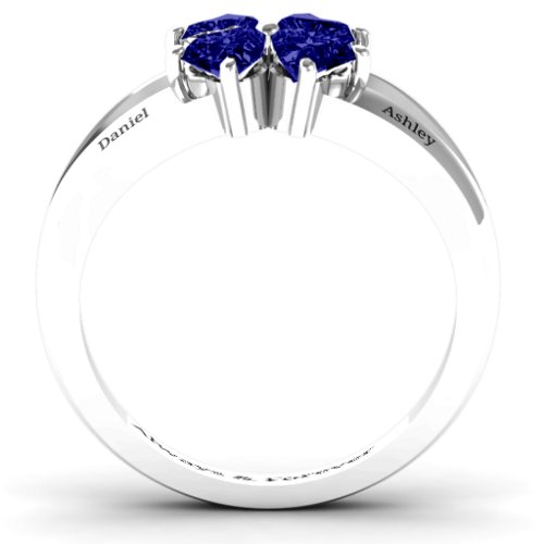 Engravable Clover Heart Cut Gemstone Ring with Split Shank