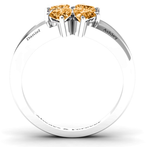 Engravable Clover Heart Cut Gemstone Ring with Split Shank