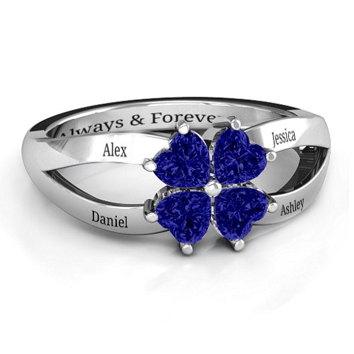 Engravable Clover Heart Cut Gemstone Ring with Split Shank