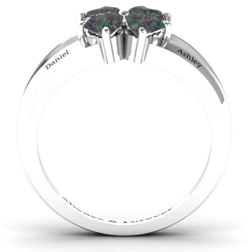 Engravable Clover Heart Cut Gemstone Ring with Split Shank – Sterling Silver with Alexandrite