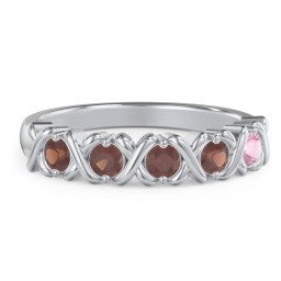 Hugs & Kisses XOXO Ring with 2-5 Stones in 925 Sterling Silver with Garnet and Pink Tourmaline