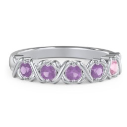 Hugs & Kisses XOXO Ring with 2-5 Stones in 925 Sterling Silver with Amethyst and Pink Tourmaline