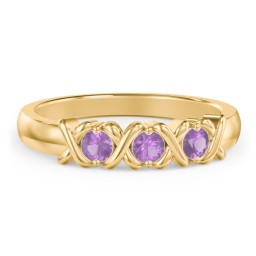 Hugs & Kisses XOXO Ring with 2-5 Stones in 10K Solid Yellow Gold with Amethyst