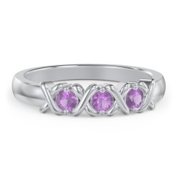 Hugs & Kisses XOXO Ring with 2-5 Stones in 925 Sterling Silver with Amethyst