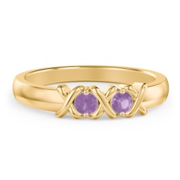 Hugs & Kisses XOXO Ring with 2-5 Stones in 10K Solid Yellow Gold with Amethyst