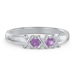 Hugs & Kisses XOXO Ring with 2-5 Stones in 925 Sterling Silver with Amethyst