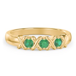 Hugs & Kisses XOXO Ring with 2-5 Stones in 10K Solid Yellow Gold with Emerald
