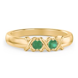 Hugs & Kisses XOXO Ring with 2-5 Stones in 10K Solid Yellow Gold with Emerald