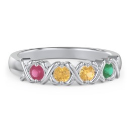 Hugs & Kisses XOXO Ring with 2-5 Stones in 925 Sterling Silver with Ruby, Citrine, and Emerald