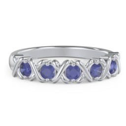 Hugs & Kisses XOXO Ring with 2-5 Stones in 925 Sterling Silver with Blue Sapphire