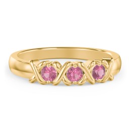 Hugs & Kisses XOXO Ring with 2-5 Stones in 10K Solid Yellow Gold with Pink Tourmaline
