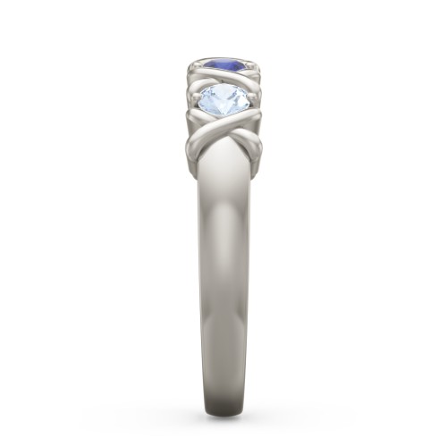 Hugs & Kisses XOXO Ring with 2-5 Stones – 10K White Gold with Blue Sapphire and Aquamarine