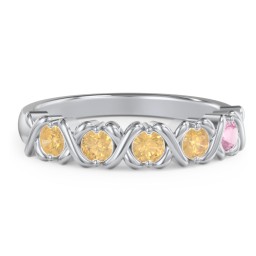 Hugs & Kisses XOXO Ring with 2-5 Stones in 925 Sterling Silver with Citrine and Pink Tourmaline