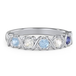 Hugs & Kisses XOXO Ring with 2-5 Stones in 925 Sterling Silver with Blue Topaz and Cubic Zirconia