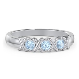 Hugs & Kisses XOXO Ring with 2-5 Stones in 925 Sterling Silver with Blue Topaz