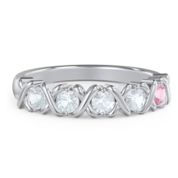 Hugs & Kisses XOXO Ring with 2-5 Stones in 925 Sterling Silver with Aquamarine and Pink Tourmaline