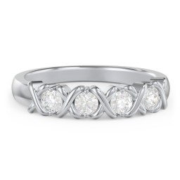 Hugs & Kisses XOXO Ring with 2-5 Stones in 925 Sterling Silver with Diamond and Blue Sapphire