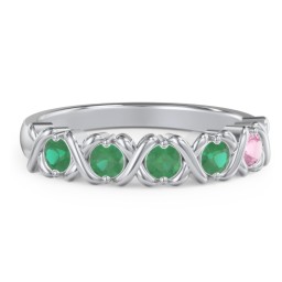 Hugs & Kisses XOXO Ring with 2-5 Stones in 925 Sterling Silver with Emerald and Pink Tourmaline