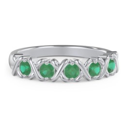 Hugs & Kisses XOXO Ring with 2-5 Stones in 925 Sterling Silver with Emerald