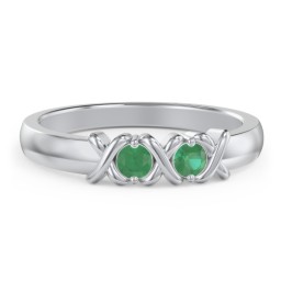 Hugs & Kisses XOXO Ring with 2-5 Stones in 925 Sterling Silver with Emerald