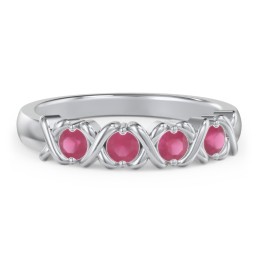 Hugs & Kisses XOXO Ring with 2-5 Stones in 925 Sterling Silver with Ruby and Blue Sapphire