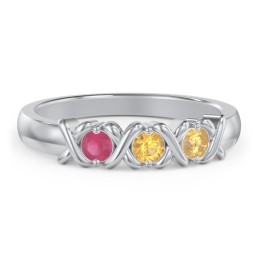 Hugs & Kisses XOXO Ring with 2-5 Stones in 925 Sterling Silver with Ruby and Citrine