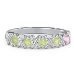 Hugs & Kisses XOXO Ring with 2-5 Stones in 925 Sterling Silver with Peridot and Pink Tourmaline