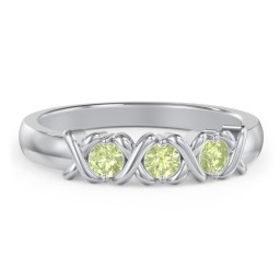 Hugs & Kisses XOXO Ring with 2-5 Stones in 925 Sterling Silver with Peridot