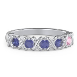 Hugs & Kisses XOXO Ring with 2-5 Stones in 925 Sterling Silver with Blue Sapphire and Pink Tourmaline