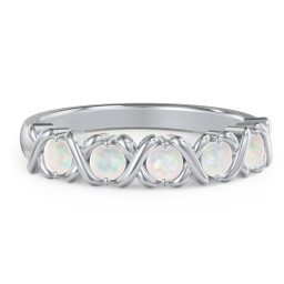Hugs & Kisses XOXO Ring with 2-5 Stones in 925 Sterling Silver with Opal