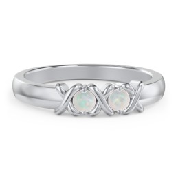 Hugs & Kisses XOXO Ring with 2-5 Stones in 925 Sterling Silver with Opal
