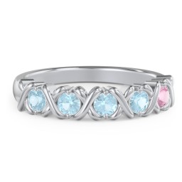 Hugs & Kisses XOXO Ring with 2-5 Stones in 925 Sterling Silver with Blue Topaz and Pink Tourmaline