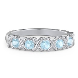 Hugs & Kisses XOXO Ring with 2-5 Stones in 925 Sterling Silver with Blue Topaz