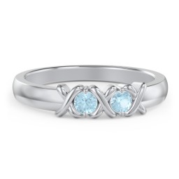 Hugs & Kisses XOXO Ring with 2-5 Stones in 925 Sterling Silver with Blue Topaz