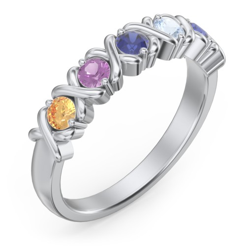 Hugs & Kisses XOXO Ring with 2-5 Stones – Sterling Silver with Citrine, Amethyst, Blue Sapphire, and Aquamarine