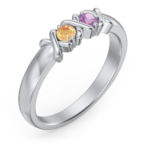 Hugs & Kisses XOXO Ring with 2-5 Stones – Sterling Silver with Citrine and Amethyst