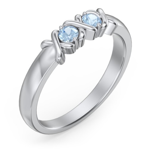 Hugs & Kisses XOXO Ring with 2-5 Stones – Sterling Silver with Blue Topaz