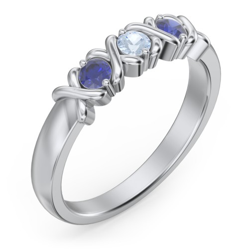Hugs & Kisses XOXO Ring with 2-5 Stones – Sterling Silver with Blue Sapphire and Aquamarine