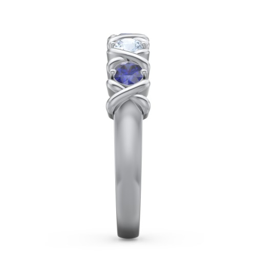Hugs & Kisses XOXO Ring with 2-5 Stones – Sterling Silver with Blue Sapphire and Aquamarine