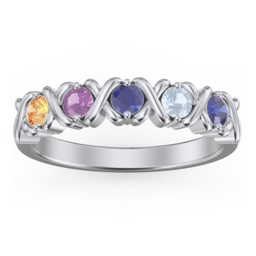 Hugs & Kisses XOXO Ring with 2-5 Stones – Sterling Silver with Citrine, Amethyst, Blue Sapphire, and Aquamarine
