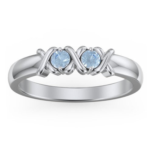 Hugs & Kisses XOXO Ring with 2-5 Stones – Sterling Silver with Blue Topaz