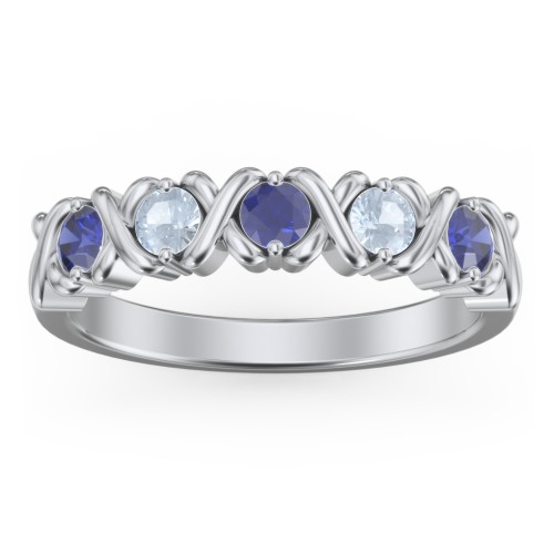 Hugs & Kisses XOXO Ring with 2-5 Stones – Sterling Silver with Blue Sapphire and Aquamarine