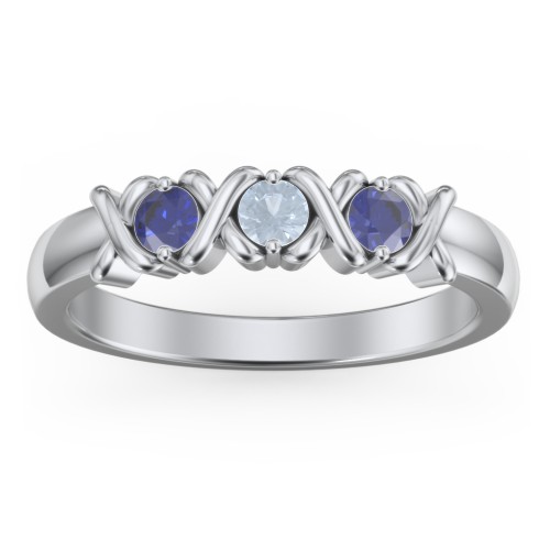 Hugs & Kisses XOXO Ring with 2-5 Stones – Sterling Silver with Blue Sapphire and Aquamarine