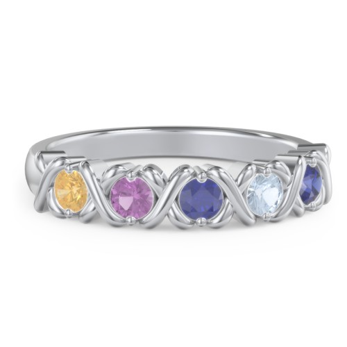 Hugs & Kisses XOXO Ring with 2-5 Stones – Sterling Silver with Citrine, Amethyst, Blue Sapphire, and Aquamarine