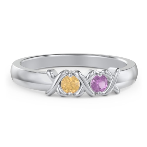 Hugs & Kisses XOXO Ring with 2-5 Stones – Sterling Silver with Citrine and Amethyst