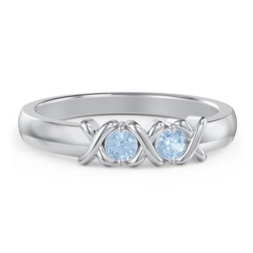 Hugs & Kisses XOXO Ring with 2-5 Stones – Sterling Silver with Blue Topaz