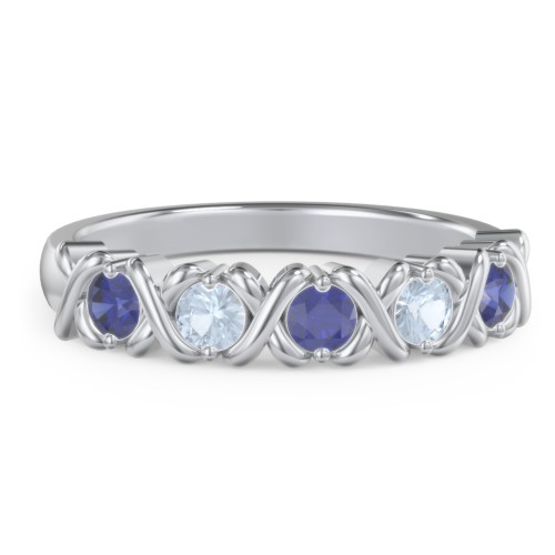 Hugs & Kisses XOXO Ring with 2-5 Stones – Sterling Silver with Blue Sapphire and Aquamarine